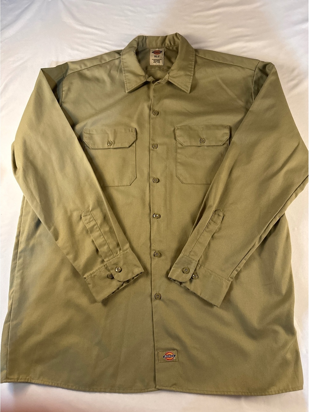 Dickies Men's Long Sleeve Work Shirt XLT Khaki Polyester/Cot